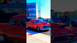 Radical sounding beautiful red 55 Chevy ‎WatchBillywork cars car automobile racing dragracing [upl. by Casteel]