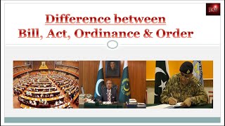 Difference between Bill Act Ordinance amp order ایکٹ،آرڈیننس اور آرڈر میں فرقlegislative procedure [upl. by Yvehc]