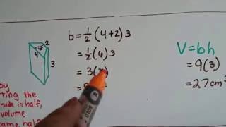 Grade 7 Math 95b Volume of a Trapezoidal prism [upl. by Harehs]