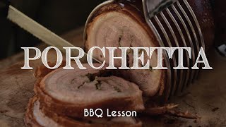 PORCHETTA AL BARBECUE  Larte della porchettatura ricetta completa [upl. by Novehc]