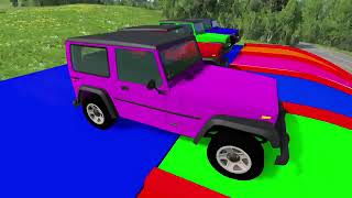 Double Flatbed Trailer Truck vs Speedbumps Train vs Cars BeamngDrive3 [upl. by Keiryt]