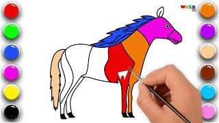 Draw Color and Paint a Colorful Horse for Kids  ART Tutorial  Step by Step art lessons for Kids [upl. by Erbma]