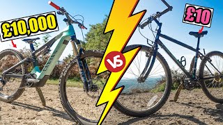 £10 MTB VS £10000 MOUNTAIN BIKE [upl. by Meingoldas]