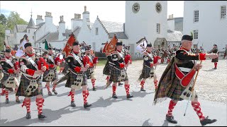 2023 Atholl Highlanders Parade march on led by Atholl Pipe Band at Blair Castle in Scotland [upl. by Aldwon791]