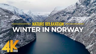 4K Winter in Norway  Ambient Drone Film  Birds Eye View of Most Famous Places 9 HOURS [upl. by Vonny751]