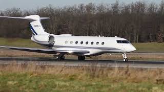 Gulfstream G650ER N808LV takeoff at Basel Mulhouse Airport [upl. by Elleinnod122]