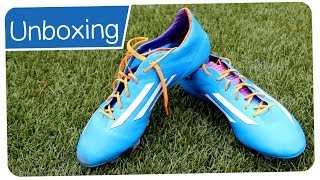 Adidas F50 Adizero SAMBA BlueWhite  MESSI boots 2014  Unboxing [upl. by Yorgo807]