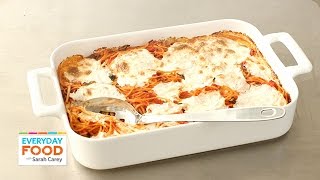 Baked Spaghetti and Mozzarella Recipe  Everyday Food with Sarah Carey [upl. by Eelarak]