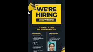 One Source Gsi Cavite Job Hiring [upl. by Ruddie]