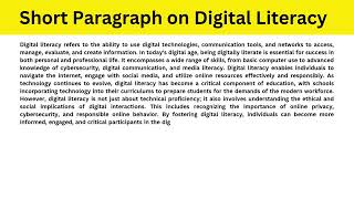 Short Paragraph on Digital Literacy [upl. by Chun]