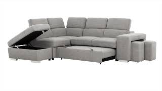 Urban Cali Pasadena Thora Stone Large Sleeper Sectional Sofa Bed with Storage Ottoman and 2 Stools [upl. by Joh]