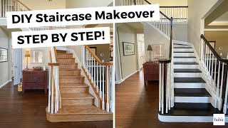 DIY Staircase Makeover  STEP BY STEP guide to refinishing your stairs [upl. by Sisely572]