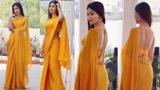 Agnyaathavaasi Trailer Relese day Actress Anu Emmanuel Yello Saree Latest Photos 2018 [upl. by Obaza274]