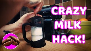 Crazy Milk Hack  Using a cafetiereFrench pressplunger to froth your milk [upl. by Arleen]