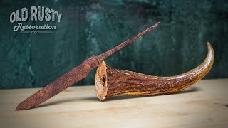 КNIFE Restoration Old Rusty Knife with a deer horn handle [upl. by Garrot]