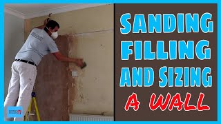 Sanding filling and sizing a wall [upl. by Attenor283]