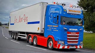 Broughton Transport  A38 Bridgwater  Scania S500  Air Horns amp Beacons [upl. by Otxis]