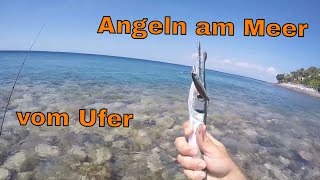 Spinfischen am Meer vom Ufer  Hornhecht Makrele und Bluefin Trevally in Amed Bali [upl. by Goerke]