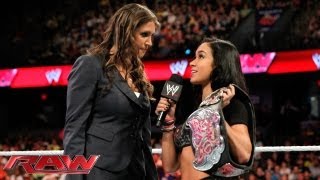 Raw  Stephanie McMahon calls into question AJ Lees Divas Championship win at WWE Payback June 13 2013 [upl. by Tadio]