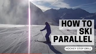 Learn to Ski Parallel Turns  The Hockey Stop Drill [upl. by Atsed]