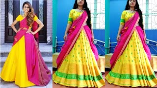 দুটো শাড়ি দিয়ে লেহেঙ্গা পরুনdouble saree draping lahenga stylelahenga style saree draping [upl. by Nesta]