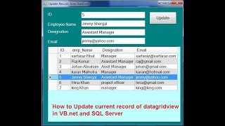 How to Update current record of datagridview in VBNet and SQL Server [upl. by Eaj]