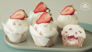 머핀 컵이 없을 때 이렇게 해보세요 맛 좋은 딸기 카스테라 컵케이크 만들기  Strawberry Castella Cupcake Recipe  Cooking tree [upl. by Nahsin]