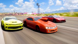 Forza Horizon 5 Fastest Drag Car  Pro Stock Camaro vs Diablo GTR vs Copo Camaro [upl. by Nnaeel]