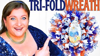 FALL in Love with This TRI FOLD Deco Mesh WREATH DIY Tutorial [upl. by Arodnahs598]