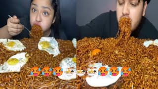 10 PACKET SPICY BLACK BEAN NOODLES CHALLENGE SPICY SAMYANG NOODLES EATING CHALLENGE EATINGSHOW [upl. by Ahseik]