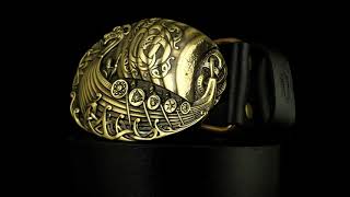 Leather belt with brass buckle “Viking warship Drakkar” [upl. by Kirstin]