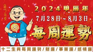 【每週生肖運勢】2024年7月28日～8月3日｜十二生肖｜一週運勢解析｜生肖運勢 十二生肖 財運 事業運勢 情感 [upl. by Eppilihp]