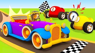 Colored racing cars amp the retro car at the double loop Full episodes Helper cars cartoons for kids [upl. by Aidnac365]