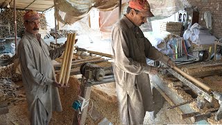 60 Years Old Talented Man Turning Wood Into a Cricket Wickets With Amazing Skills [upl. by Ardnassak]