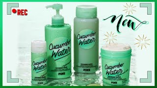 VICTORIAS SECRET PINK NEW CUCUMBER WATER  BODY LOTION AND BODY SCRUB  Everything Empo [upl. by Martita]