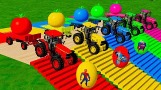 JOHN DERRE vs DEUTZ FAHR vs LAMBORGHINI vs CLAAS TRACTORS BATTLE WITH TOMATOS  Farming Simulator 22 [upl. by Dwane]