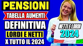 🔴 PENSIONI AUMENTI 2024 👉 TABELLA DEFINITIVA LORDO E NETTO PER IL PROSSIMO ANNO 📈 💶 [upl. by Nabi]