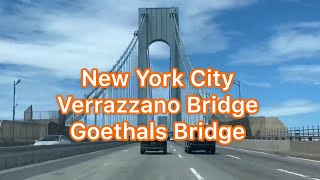 Crossing VerrazanoNarrows Bridge westbound Upper Deck amp New Goethals Bridge border of NY and NJ [upl. by Cressy]