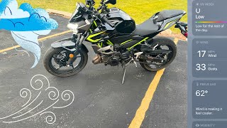 Riding my Kawasaki Z400 in 33 mp Winds [upl. by Brigida]