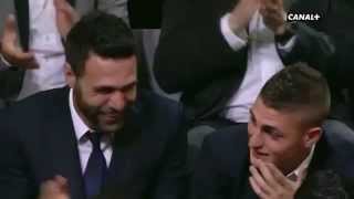 Zlatan Ibrahimovic speaks French at awards ceremony Sirigu amp Veratti laugh hysterically [upl. by Laehcor]