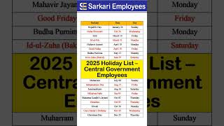 2025 Holiday List for Central Govt Employees leave [upl. by Niltag498]