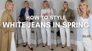 HOW TO STYLE WHITE JEANS IN SPRING  Effortlessly Chic Denim Outfits [upl. by Edals424]