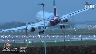 Planes struggling to land during Storm Nelson at Heathrow Airport [upl. by Howzell]