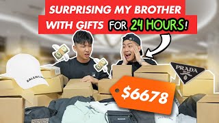 SURPRISING MY BROTHER WITH GIFTS FOR 24 HOURS  GIVEAWAY [upl. by Nitsej4]