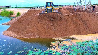 Show Wonderful Strong Shantui DH17c2 Dozer Pushing sand And 20 ton Dongfeng Dump Truck pouring sand [upl. by Tomi]