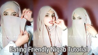 Eating Friendly Niqab Tutorial GeorgetteChiffon Hijab Style  Full Coverage Niqab Style [upl. by Yedrahs141]