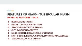 MIASM  FEATURES OF TUBERCULAR MIASM  ASSESSMENT IN PATIENTS [upl. by Cissej410]