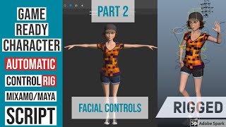 Rigged Game Ready Character Part2  Auto Control Rig script with Facial Controls   CGFamily [upl. by Bocaj]