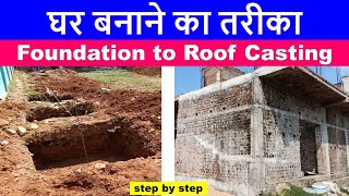 Construction Steps of House from Excavation to Roof  Ghar banane ka tarika  Step by step [upl. by Nomar]