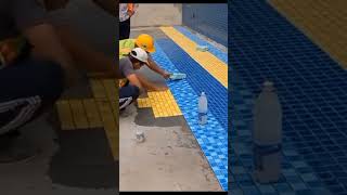 swimming pool tile installation technique loioplatvlog shorts [upl. by Aynom]